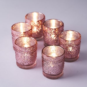 6 Pack | Mercury Glass Candle Holders, Votive Tealight Holders, Candle Holder For Wedding Centerpieces - Rose Gold | Primrose Design