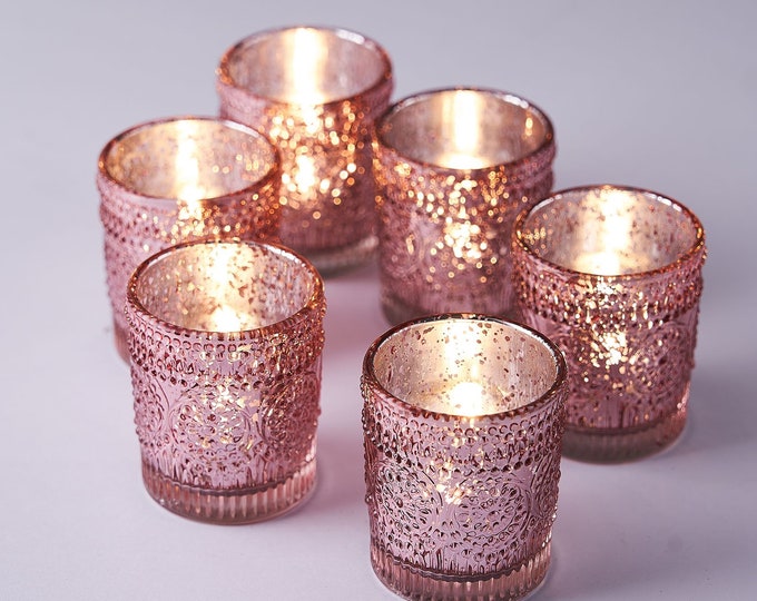 6 Pack Mercury Glass Candle Holders, Votive Tealight Holders, Candle