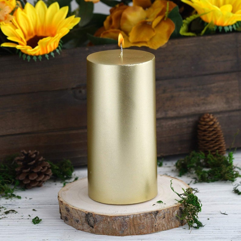 6 Gold Dripless Unscented Pillar Candle Candle Pillars Etsy
