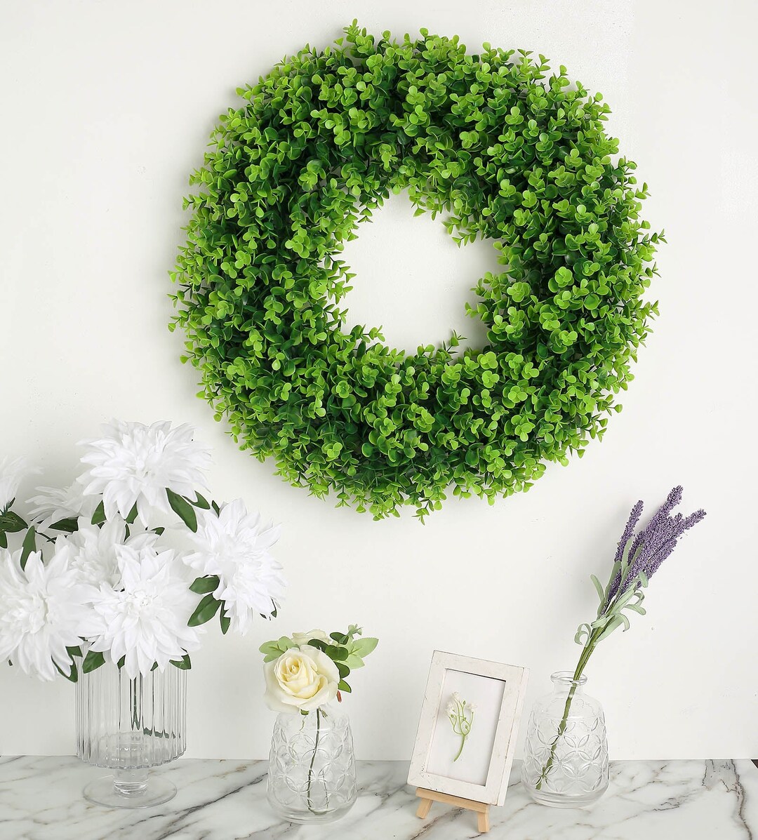 2 Pack 21 Green Spring Wreath, Lifelike Artificial Eucalyptus Leaves ...
