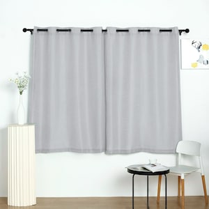 Set Of 2 | 52&quot;x64&quot;| Faux Linen Curtain Panels, Bedroom Curtains Window Treatment Door Window Curtains With Chrome Grommets - Silver
