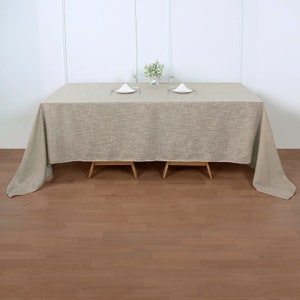 90x132&quot; Beige Premium Faux Linen Rectangular Tablecloth, Wrinkle Resistant Table cloth, Rustic Wedding, Home Decor, Faux Burlap Tablecloth