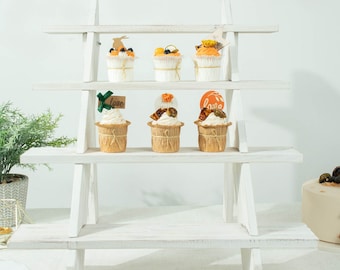 21" Rustic Whitewashed Wooden Ladder Shelf, 4 Tier Cupcake Stand, Display Stand, Indoor Planter Stand, Ladder Planter, Wooden Stand