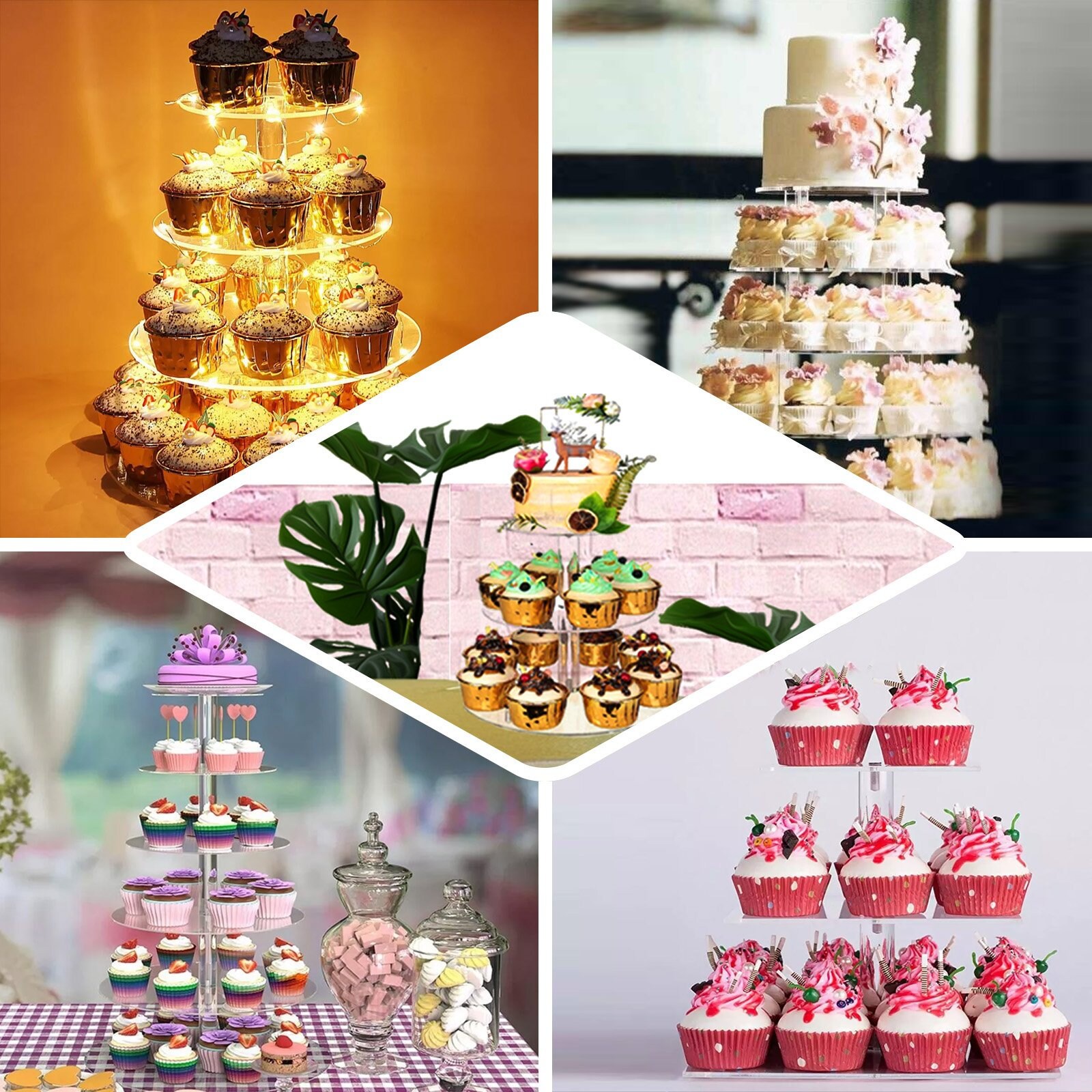16" Round Clear Acrylic Cake And Cupcake Display Stand Plates, DIY Tiered Cake Stand