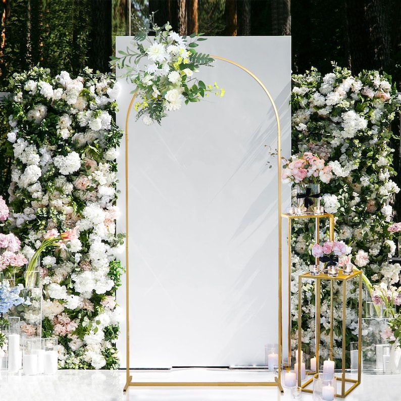 7ft Gold Chiara Backdrop Stand, Metal Wedding Arch, Balloon Arch, Round Top Floral Frame Arbor Display For Wedding, Ceremony, Event Decor