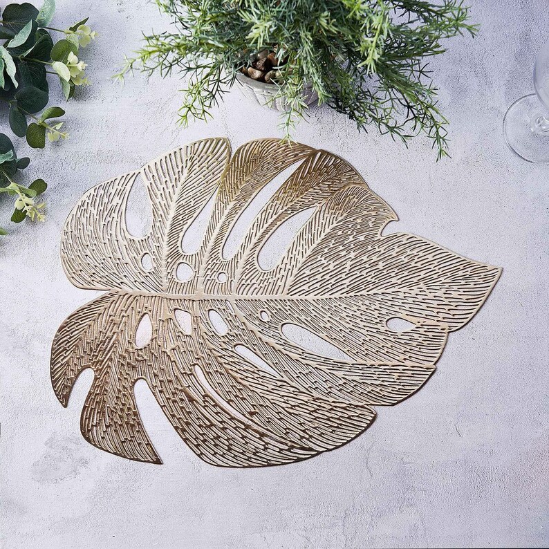 18 Monstera Leaf Placemat Metallic Dining Table Mats Etsy