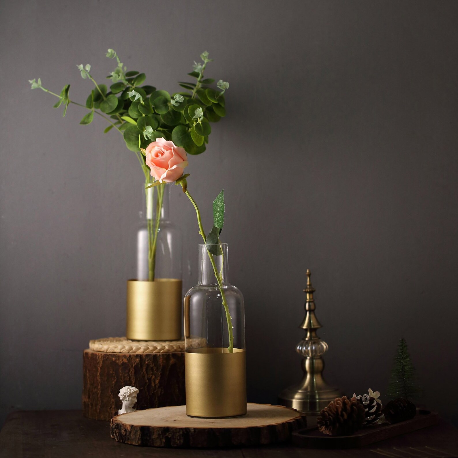 10 Clear Glass Vase Flower Vase Gold Dipped Glass Etsy