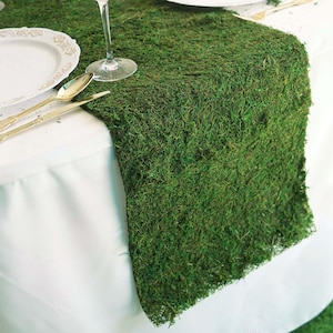 14"x48" Green Preserved Moss Table Runner with Fishnet Grid, Wedding Table Decor
