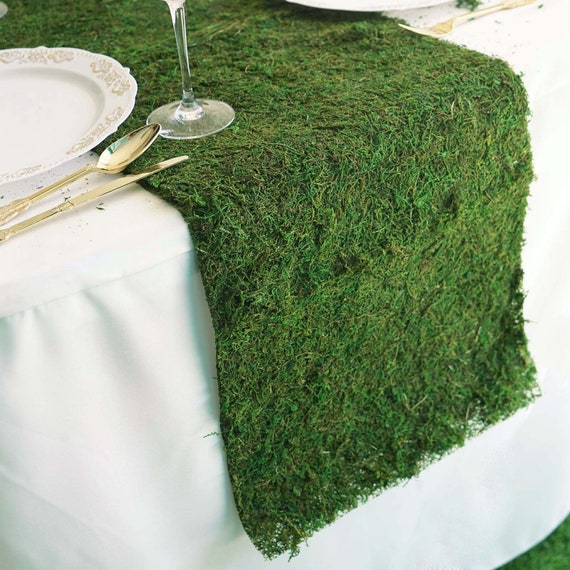 14x48 Green Preserved Moss Table Runner With Fishnet Grid, Wedding