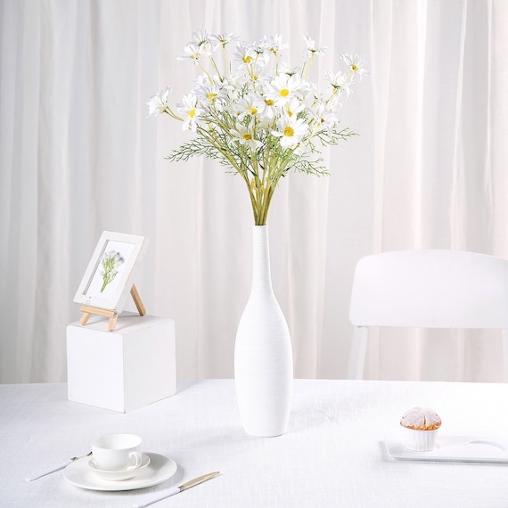20" White Artificial Daisy Flower Bushes, Flower Crown, Halo, Wildflowers, Hair Accessory, Silk Wedding Flowers, Vase Flowers - 6 Bushes