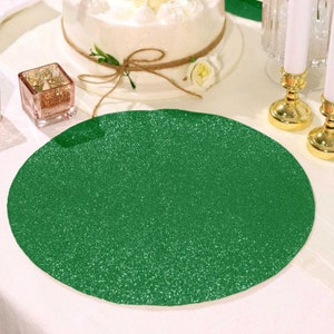 6 Pack | Green Sparkle Placemats Non Slip Decorative Table Placemat, Round With Glitter Sparkles