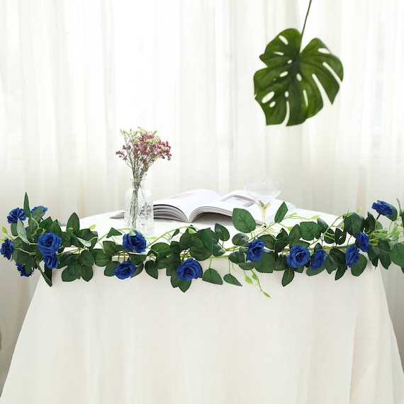 6 FT Royal Blue Rose Garland With Leaves Artificial Rose Vine Etsy