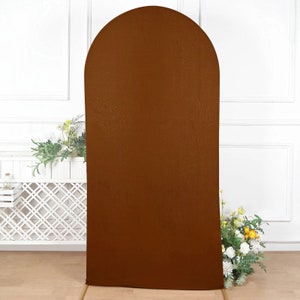 7ft | Matte Cinnamon Brown Spandex Fitted Wedding Arch Covers For Round Top Chiara Backdrop Stands, Photography Backdrop, Wedding Decor