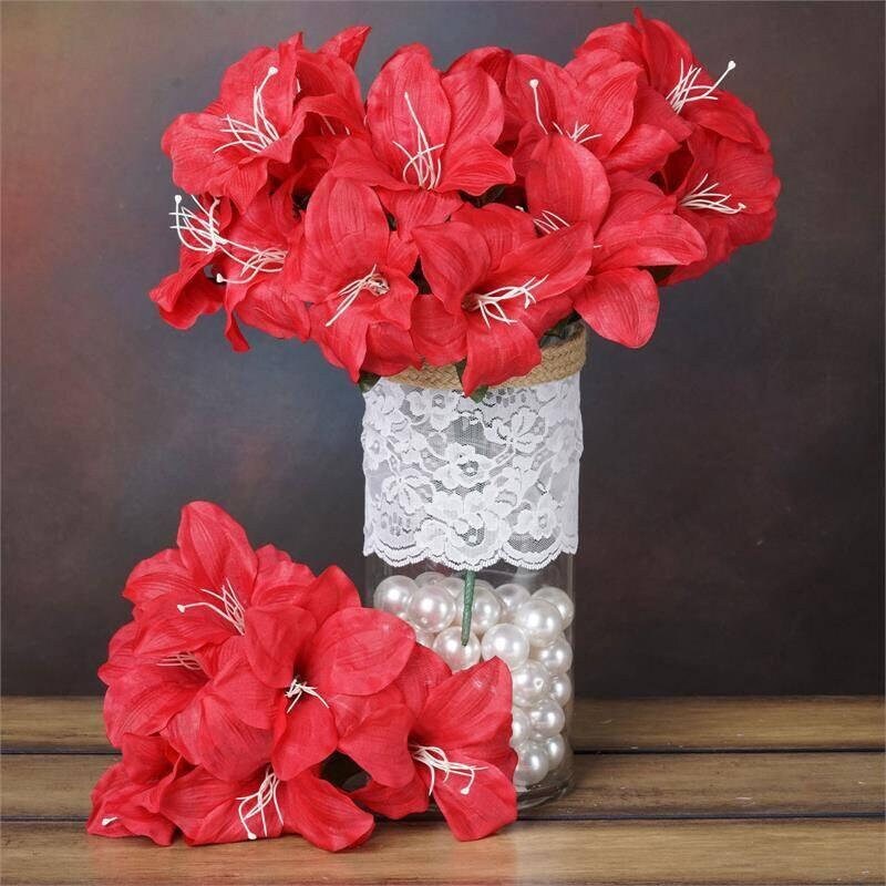 10 Bush 60 Pcs Red Artificial Silk Easter Lily Flowers Vase Etsy