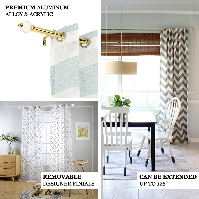 Gold Metal Curtain Rod Drapery Hardware Set 42 Etsy