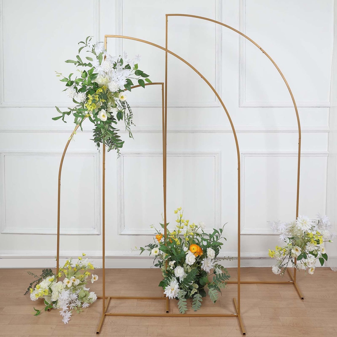 6ft Gold Metal Wedding Arch Chiara Backdrop Stand, Knife Top Floral Frame Arbor Display For Wedding Ceremony or Event Background