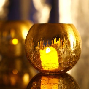 4" Gold Foiled Glass Bubble Bowl, Gold Crackle Round Bowl Flower Vase ...