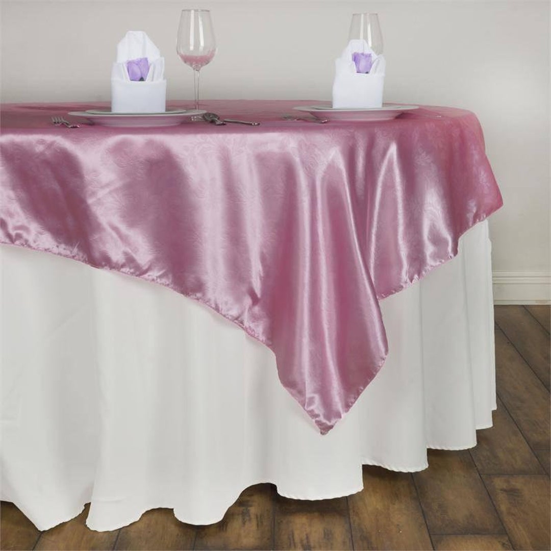 60'' Pink Square Satin Table Overlay Lily Embossed Table Linen Decor ...