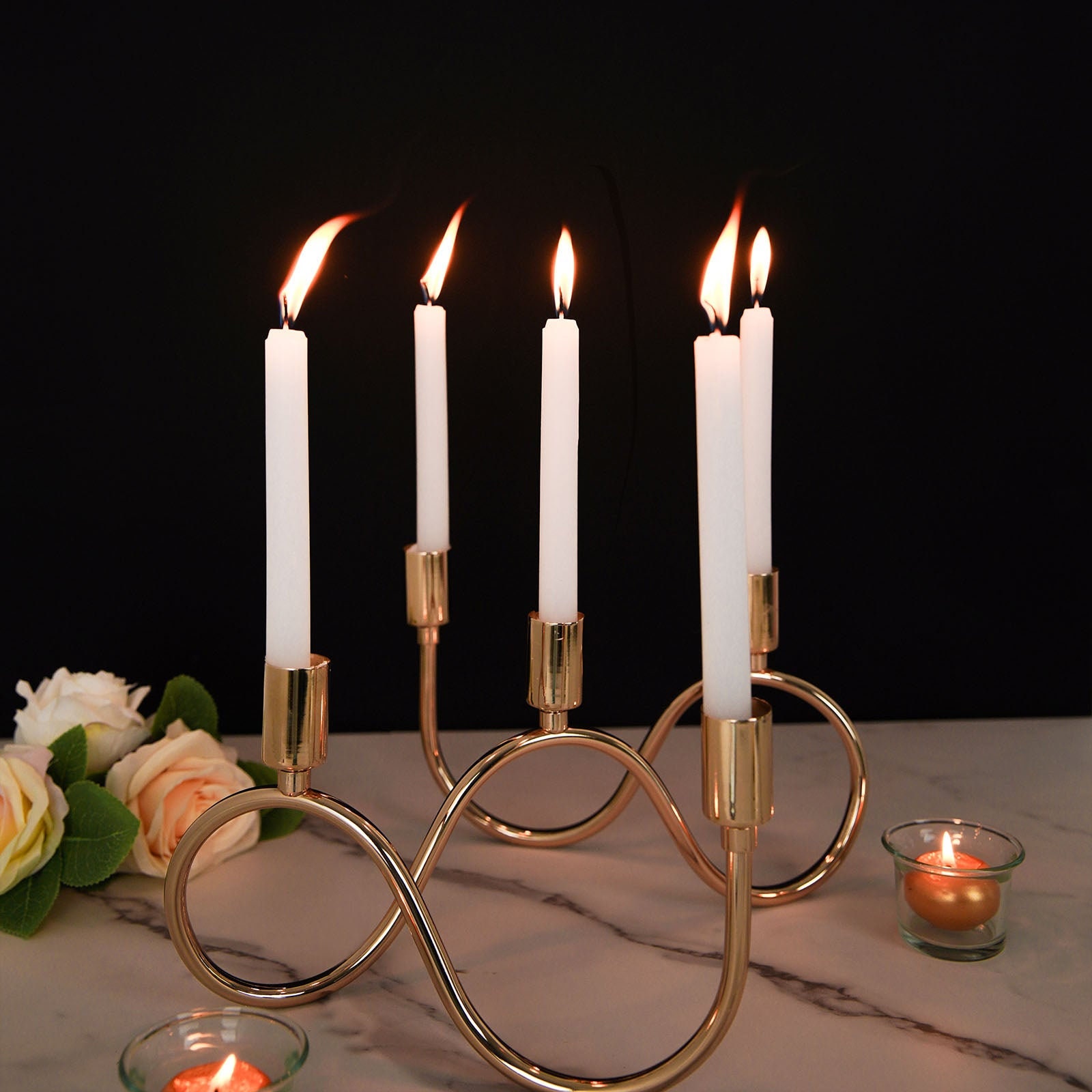 5 Arm Wavy Gold Metal Candelabra Candle Holder Taper Etsy