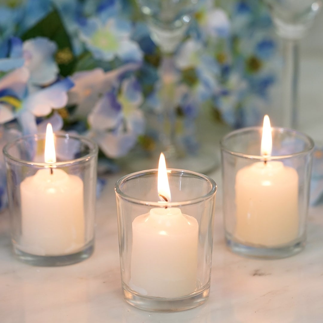 48-Pack Of Unscented Warm White Votive Candles - 12 Hours Long-Lasting Burn Time - Clear Glass Unscented Votive Candles For Aromatherapy Spa Weddings Birthdays Holidays Party, Ideal Gift