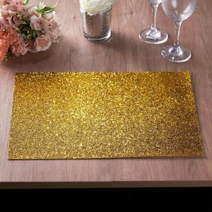 6 Pack | Gold Sparkle Placemats Non Slip Decorative Table Placemat, Rectangle With Glitter Sparkles