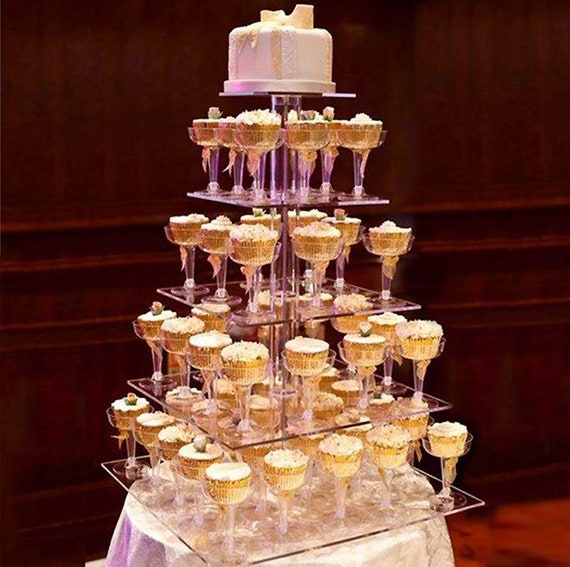 Set of 3 Cake & Cupcake Stands, Clear Acrylic Risers