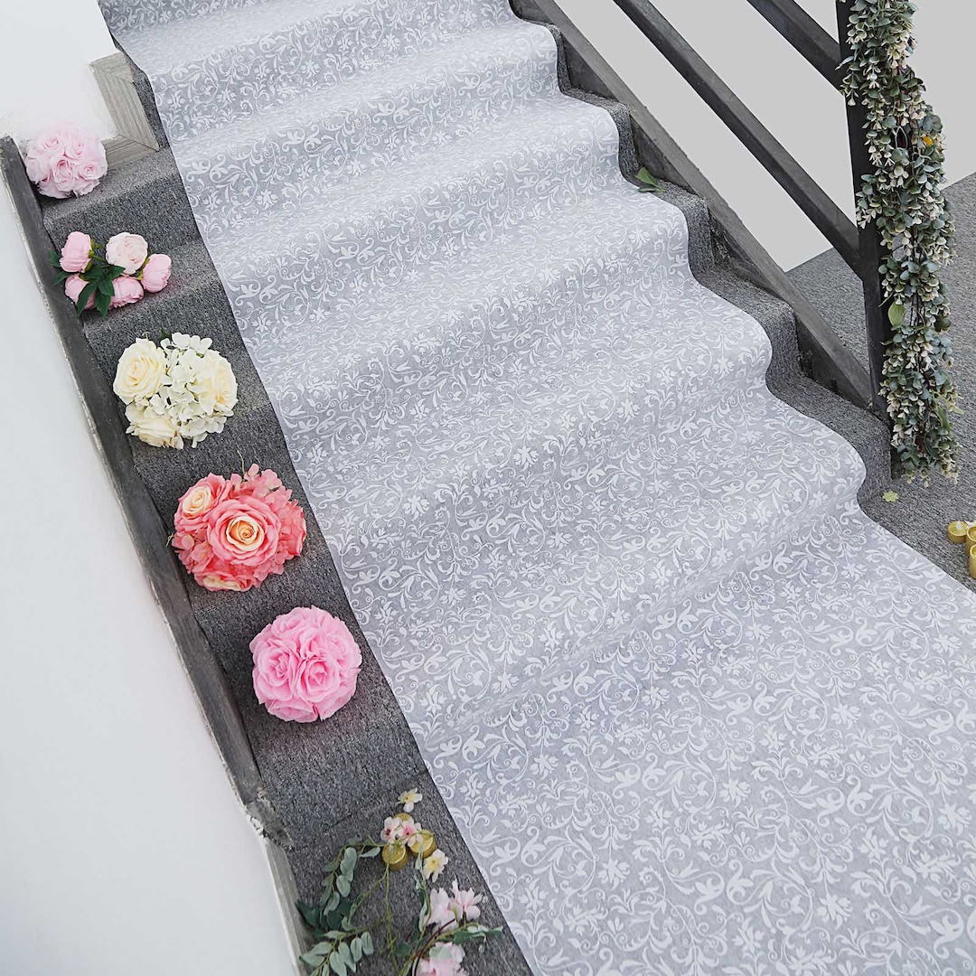 36" X 50ft White Wedding Aisle Runner, Floral Lace Runners, Wedding ...