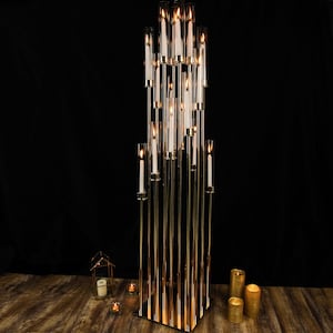 58" | 16 Arm Gold Cluster Taper Candle Holder Candelabra With Clear Glass Shades