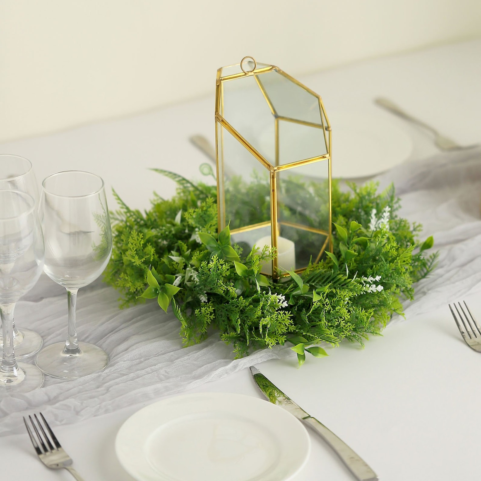 2 Pack  12 Candle Wreath Faux Boxwood Wreath Candle Rings Mini Wreath Candle Centerpiece Boho Farmhouse Greenery Decor  Light Green