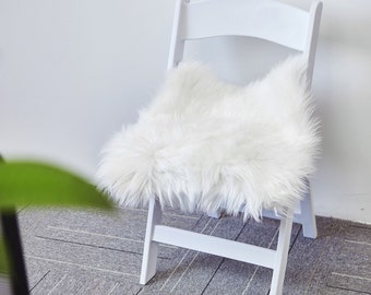 White Faux Fur Chair Cushion, 3" Padded Chair Cushion, Soft Square Fur seat Cushion - 20"x20"