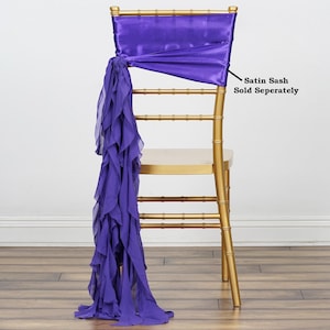 Set of 6 Strands - Purple Chiffon Sash For Chair Decor, Wedding Chair Sash, Chiavari Chair Sashes