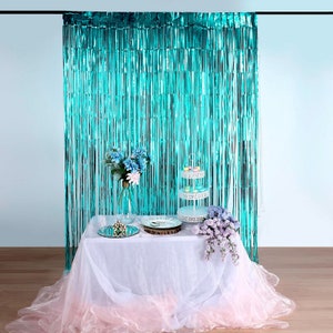 8FT Metallic Tinsel Foil Fringe Curtain, Party Photo Booth Backdrop Wedding Décor Baby Shower - Turquoise