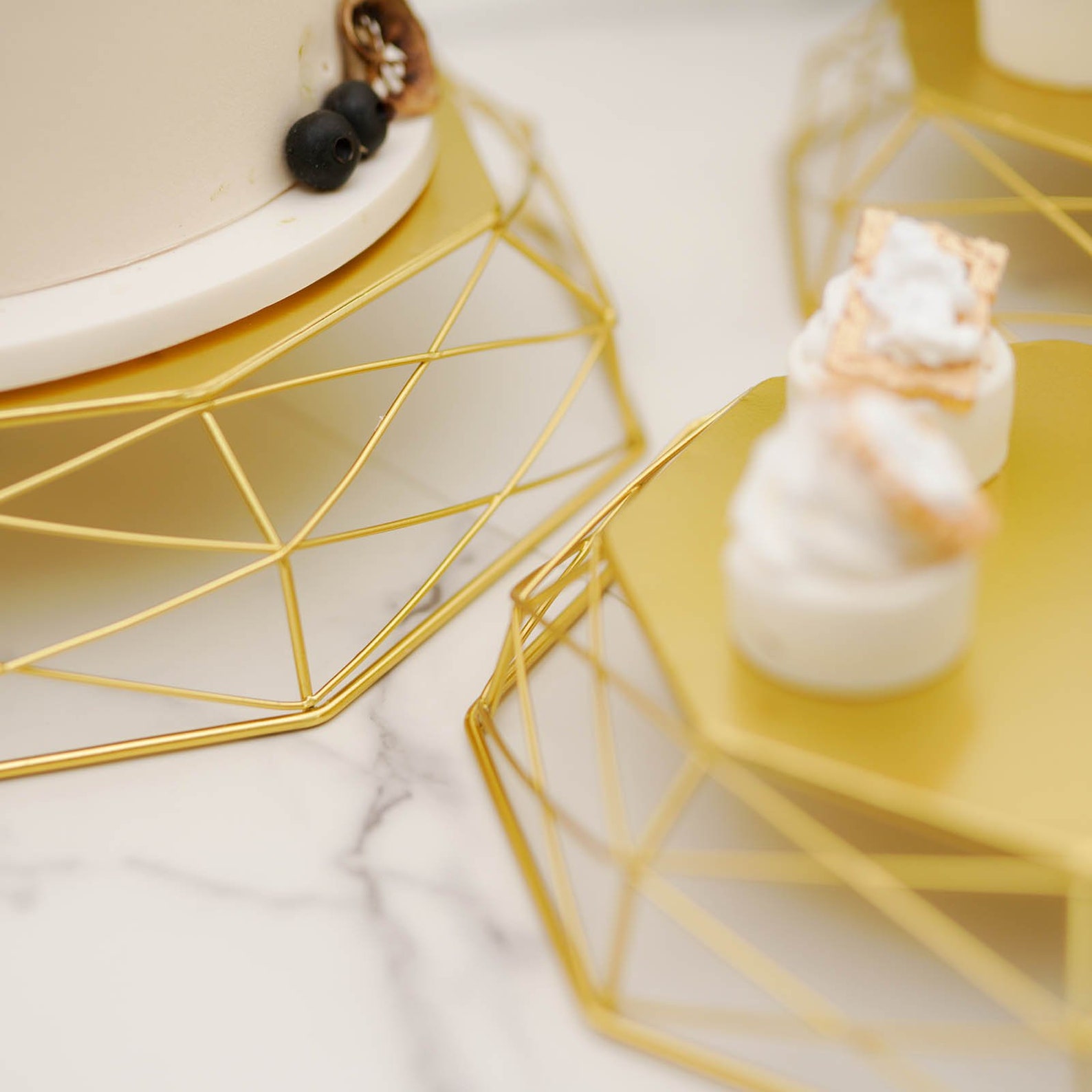 Gold Geometric Cake Stand Set, Cake Riser, REVERSIBLE Dessert Display ...