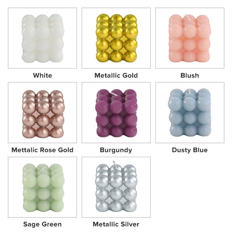 2 Pack | 2" Sage Green Bubble Cube Decorative Paraffin Wax Candle Set, Unscented Long Burning Pillar Candle Gift