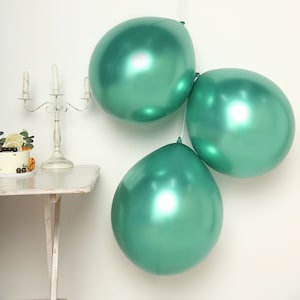 5 Pack | 18" Chrome Green Metallic Latex Balloons, Helium Party Balloons