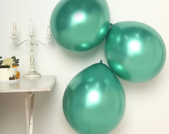 5 Pack | 18" Chrome Green Metallic Latex Balloons, Helium Party Balloons