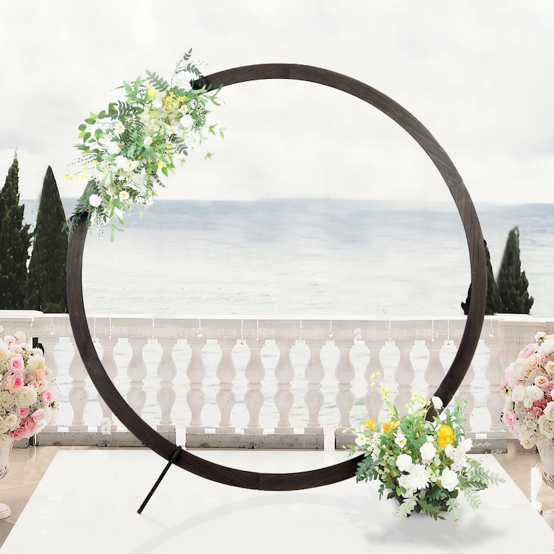 7.4ft Dark Brown Wood DIY Round Wedding Arch Backdrop Stand, Rustic Photo Backdrop Stand image 5
