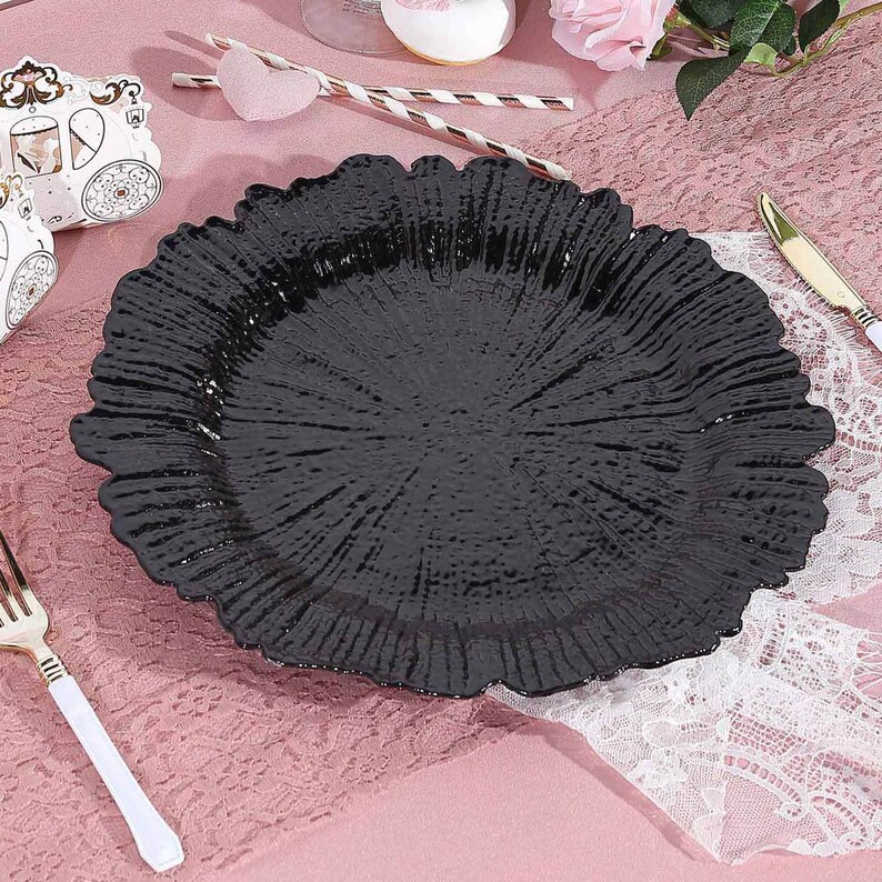 Set of 6 13 Black Reef Plastic Charger Plates Plate Etsy