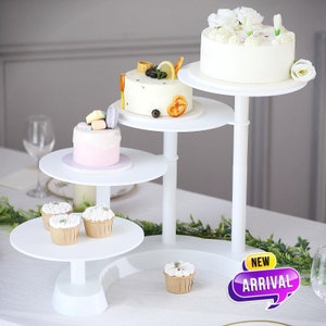 4-Tier Half Moon White Plastic Cake Dessert Stand, 4-Shelf Cupcake Display - 17" Tall
