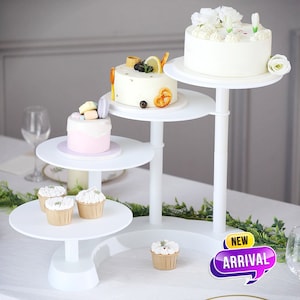 4-Tier Half Moon White Plastic Cake Dessert Stand, 4-Shelf Cupcake Display - 17" Tall