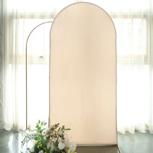 7ft | Matte Beige Spandex Fitted Wedding Arch Covers For Round Top Chiara Backdrop Stands, Photography Backdrop, Wedding Decor Stand Covers