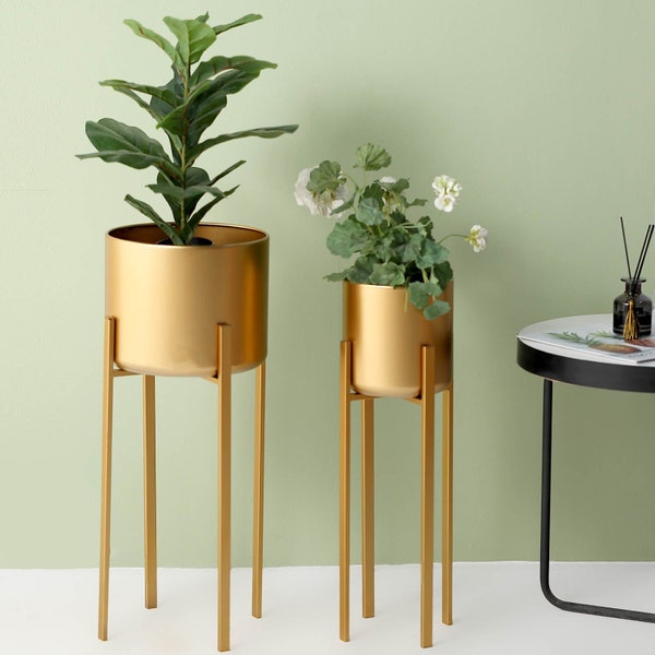 Modern Planter Stand, Plant Pot With Stand, Gold Plant Stand, Indoor Plant Pots, Room Decor, Home Decor - 2 Pack | 25" | 27"