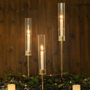 Set of 3 tall online glass candle holders