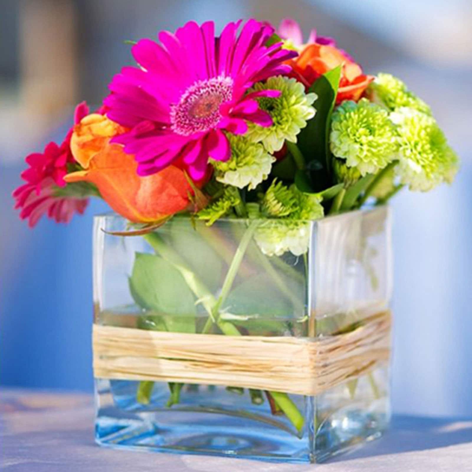 4 Clear Glass Vase, Flower Vase, Square Glass Vase, Glass Vase for Candles,  Wedding Centerpiece, Modern Decor, Housewarming Gift 