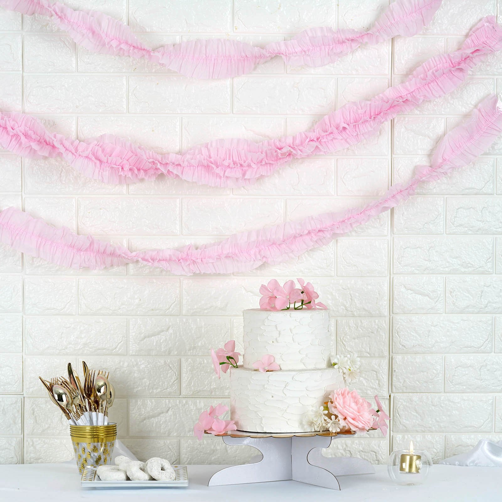 Pink Tissue Paper Ruffeled 3 Rolls | 28 FT Blush Ruffled Streamers, Tissue Paper Garland, Party ...