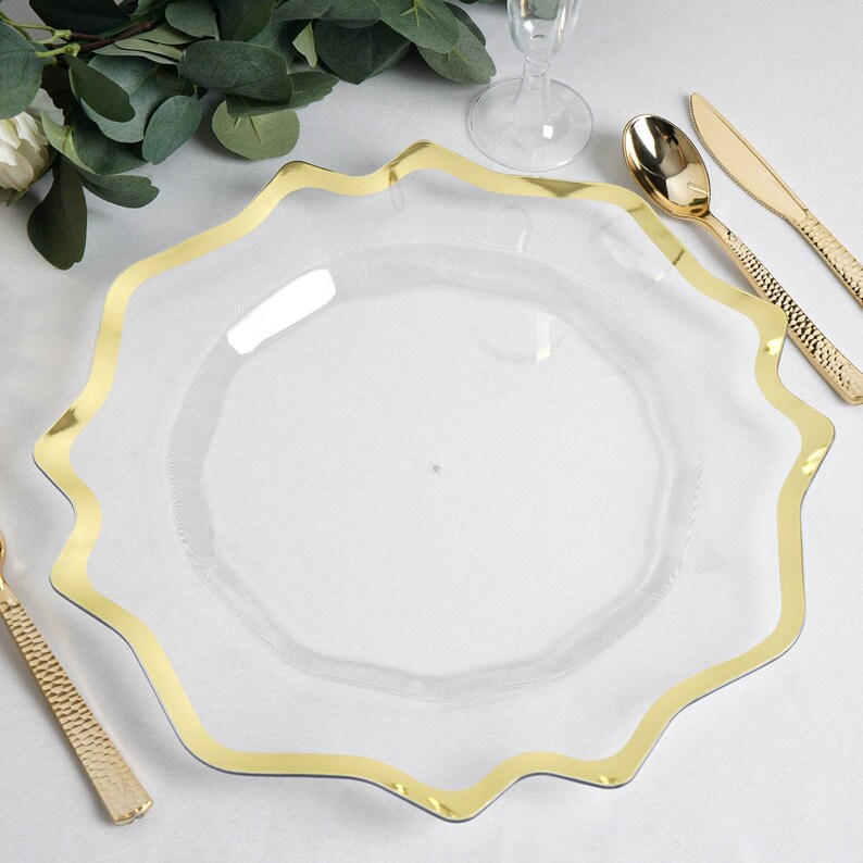 Set of 6 13 Clear Plastic Charger Plates With Gold Etsy