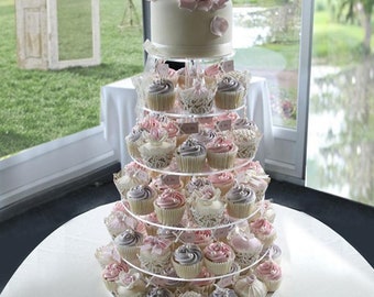 6 Tier | 20" Clear Cupcake Stand, Acrylic Glass Cake Stand Riser, Round Display Stand for Cakes, Cupcake Holder, Wedding Sweet Stand