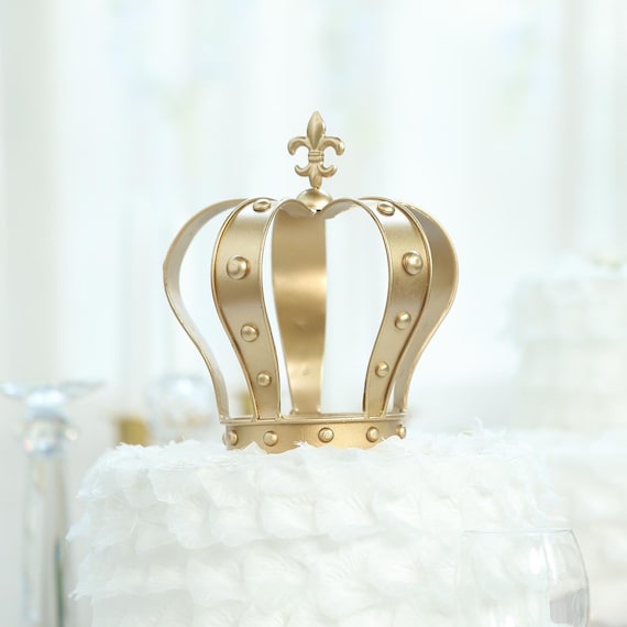 Gold Metal Fleur-De-Lis Top Royal Crown Cake Topper, Centerpiece 8