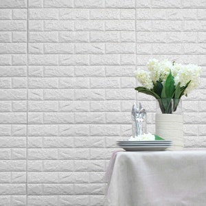 10 Pack | 58 Sq.Ft White 3D Brick Wallpaper, Self Adhesive Home Decor Waterproof Brick Wall Decals, Peel and Stick 3D Foam Brick Wall Tiles