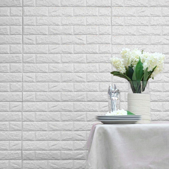 10 Pack | 58 Sq.Ft White 3D Brick Wallpaper, Self Adhesive Home Decor Waterproof Brick Wall Decals, Peel and Stick 3D Foam Brick Wall Tiles